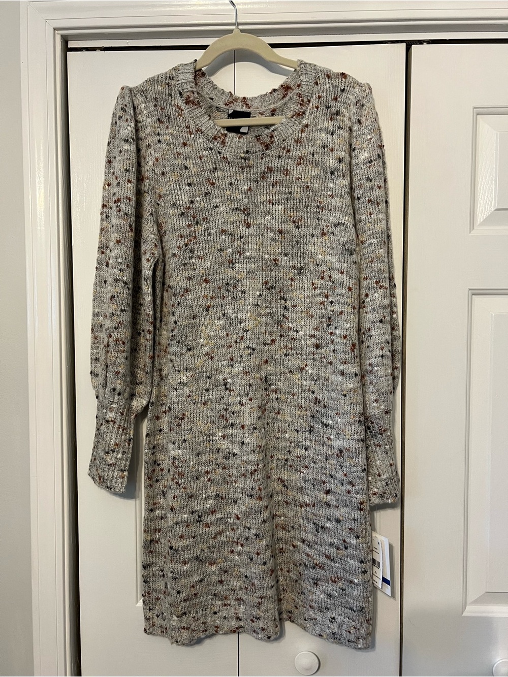 Cozy Speckled Cream Knit Sweater Dress